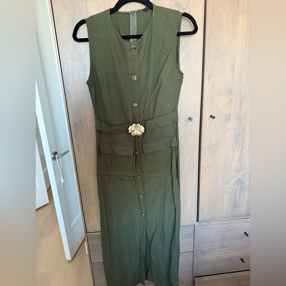 Zara Olive Green Midi Dress with Belt